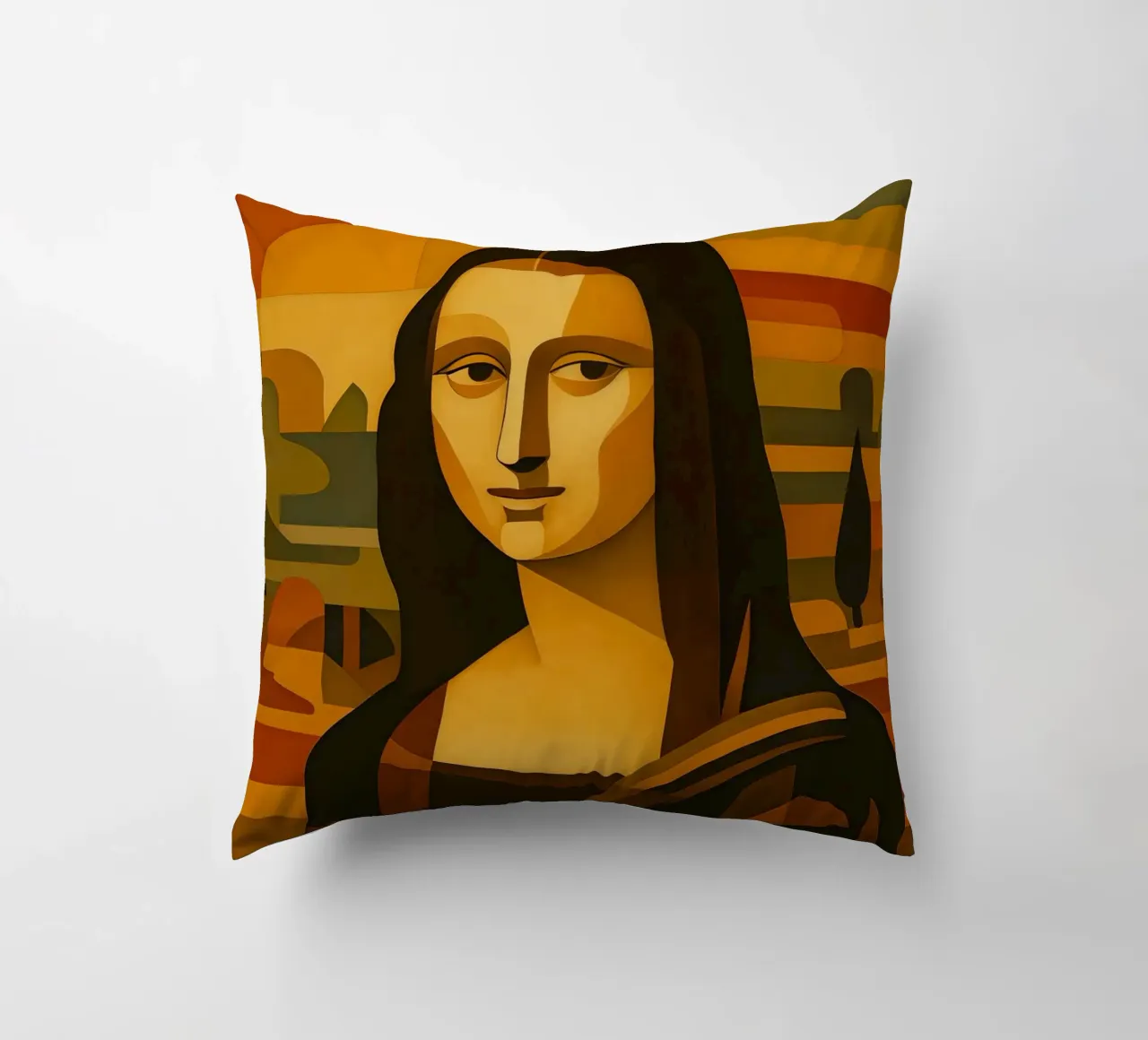 Ritratto di Monna Lisa in stile metà secolo cuscino da ARTOMATIC