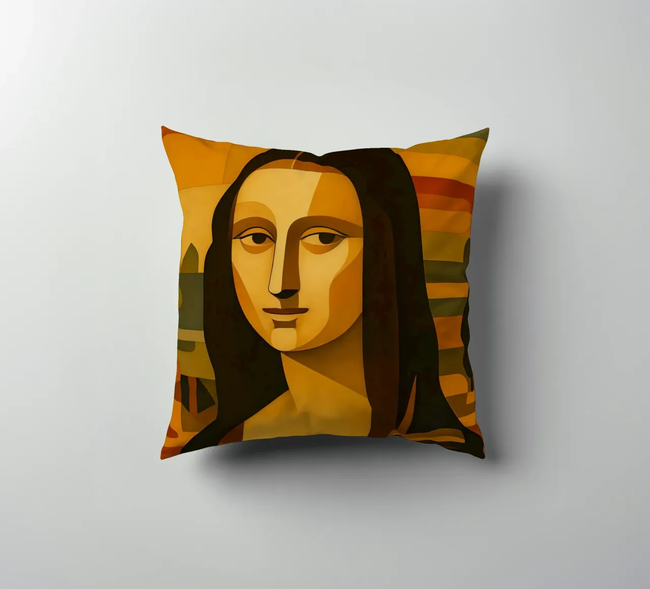 Ritratto di Monna Lisa in stile metà secolo cuscino da ARTOMATIC