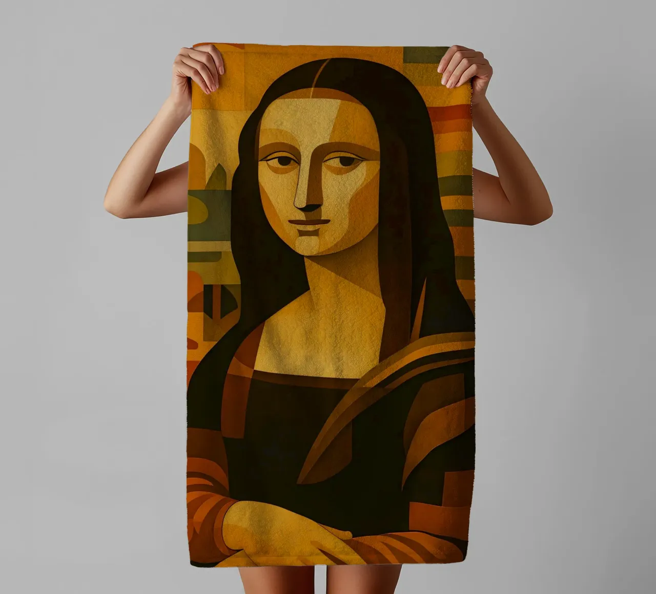 Ritratto di Monna Lisa in stile metà secolo asciugamano da bagno da ARTOMATIC