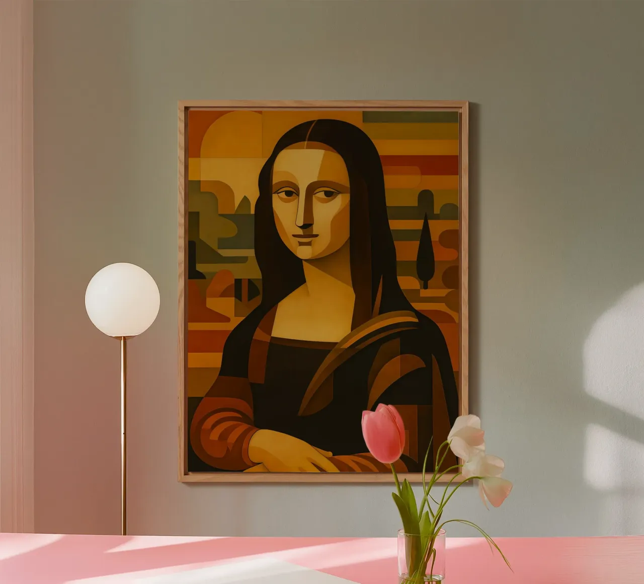 Ritratto di Monna Lisa in stile metà secolo alluminio dibond da ARTOMATIC