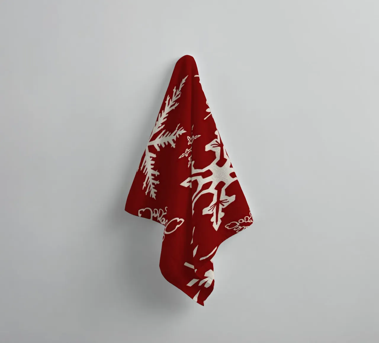 Red Background with White Snowflakes in Festive Winter Style towel by Stilrausch