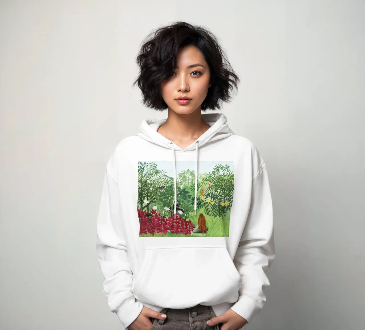 Henri Rousseau Foresta tropicale con scimmie felpa con cappuccio da Classic Art Prints