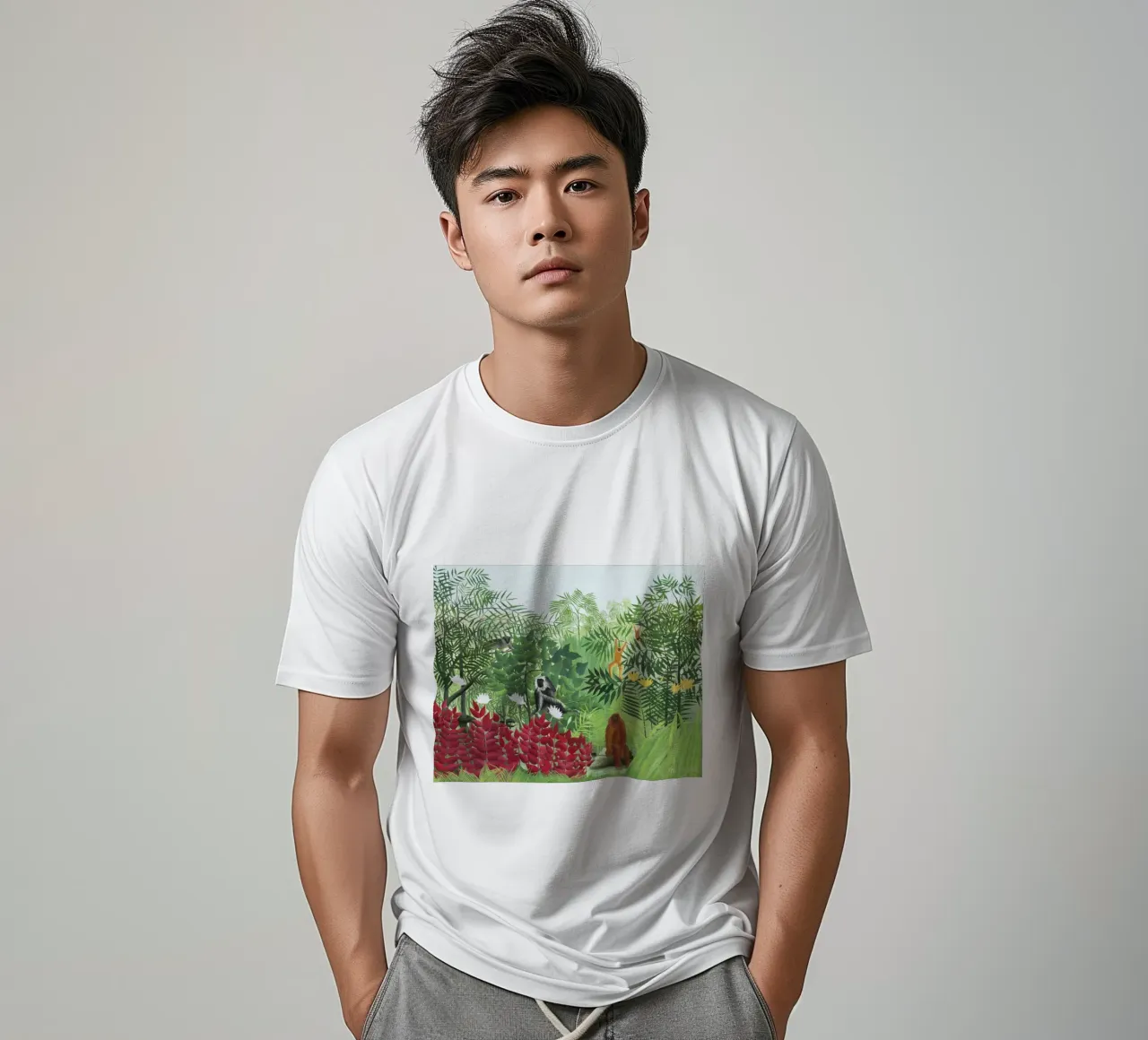 Henri Rousseau Foresta tropicale con scimmie t-shirt da Classic Art Prints
