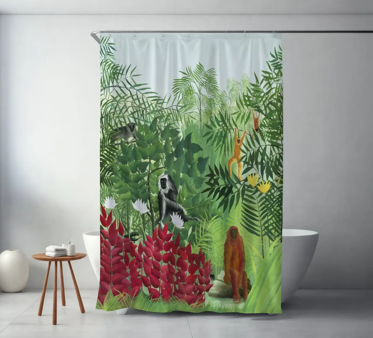 Henri Rousseau Foresta tropicale con scimmie tenda da doccia da Classic Art Prints