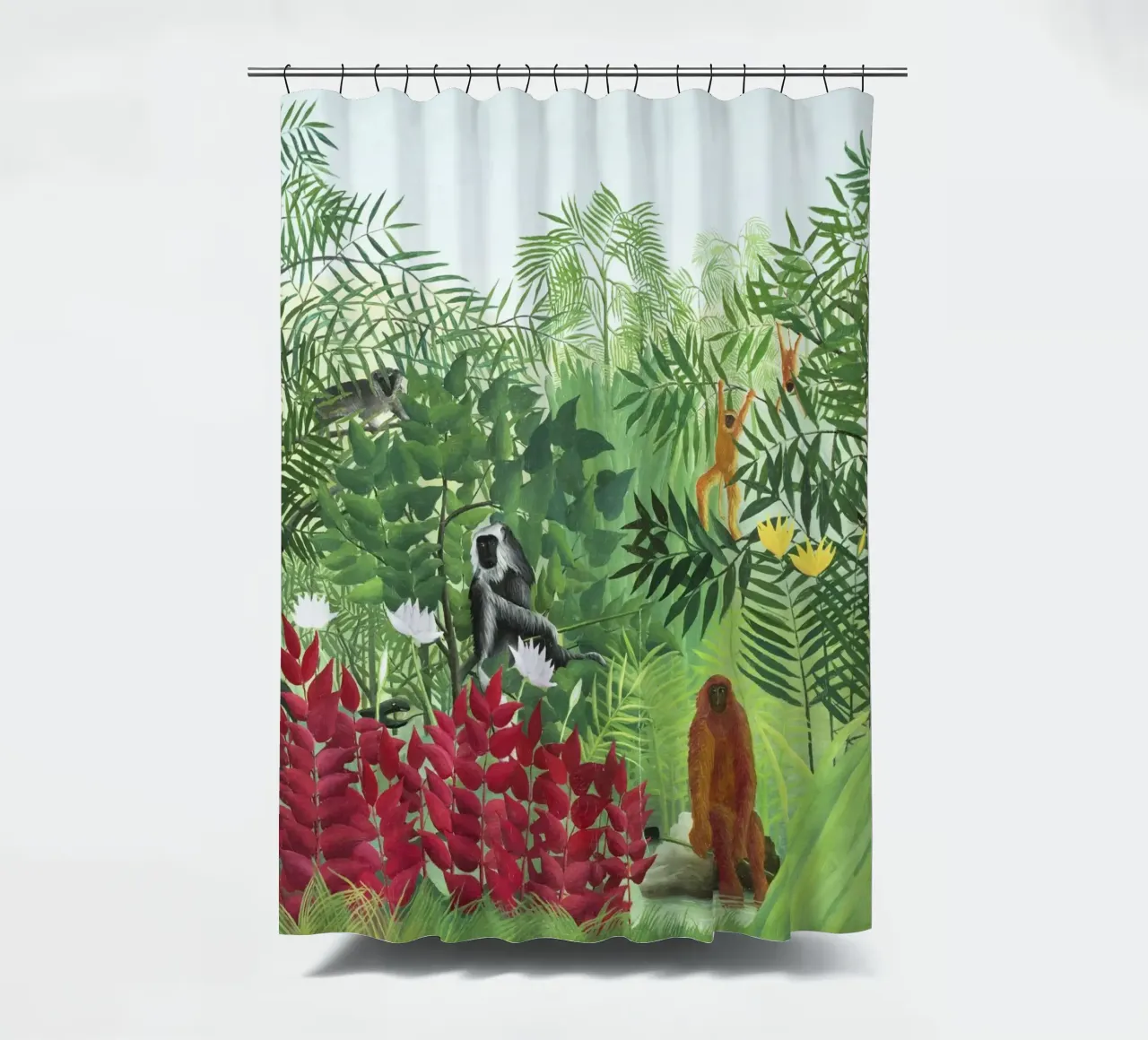 Henri Rousseau Foresta tropicale con scimmie tenda da doccia da Classic Art Prints