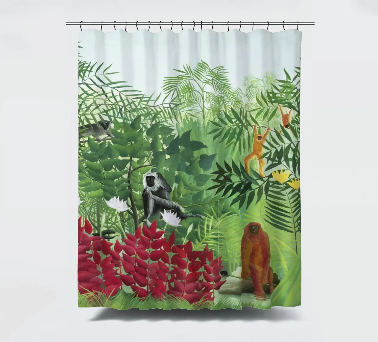 Henri Rousseau Foresta tropicale con scimmie tenda da doccia da Classic Art Prints