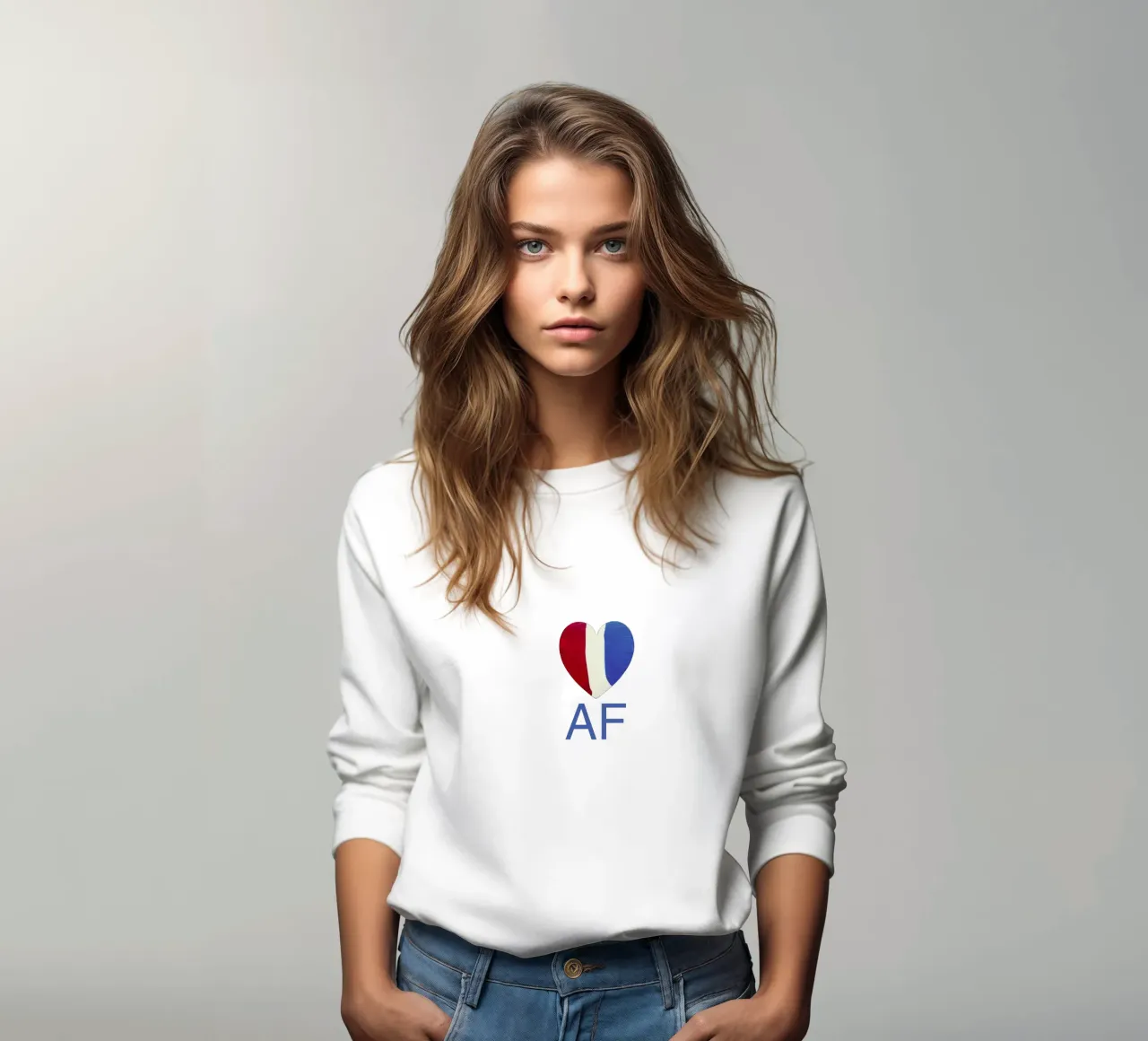 AF Cuore rosso, bianco e blu dipinto a mano felpa da FABOArt
