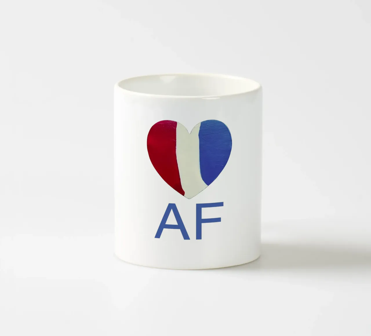 AF Cuore rosso, bianco e blu dipinto a mano tazza in ceramica da FABOArt