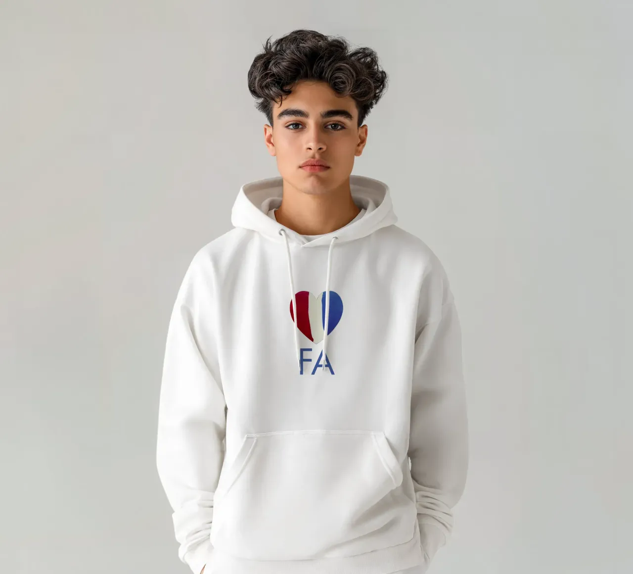 FA Cuore rosso, bianco e blu dipinto a mano felpa con cappuccio da FABOArt