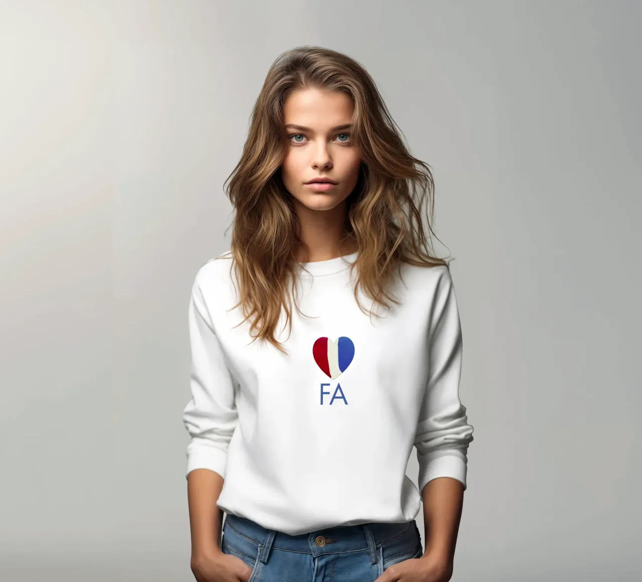 FA Cuore rosso, bianco e blu dipinto a mano felpa da FABOArt
