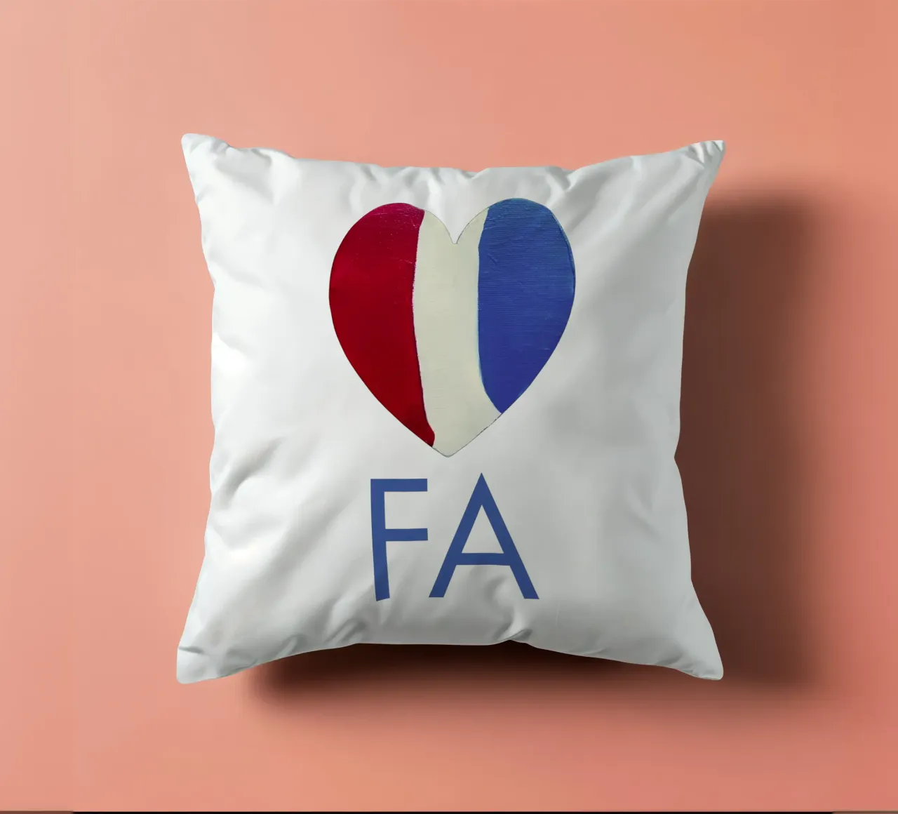 FA Cuore rosso, bianco e blu dipinto a mano cuscino da FABOArt