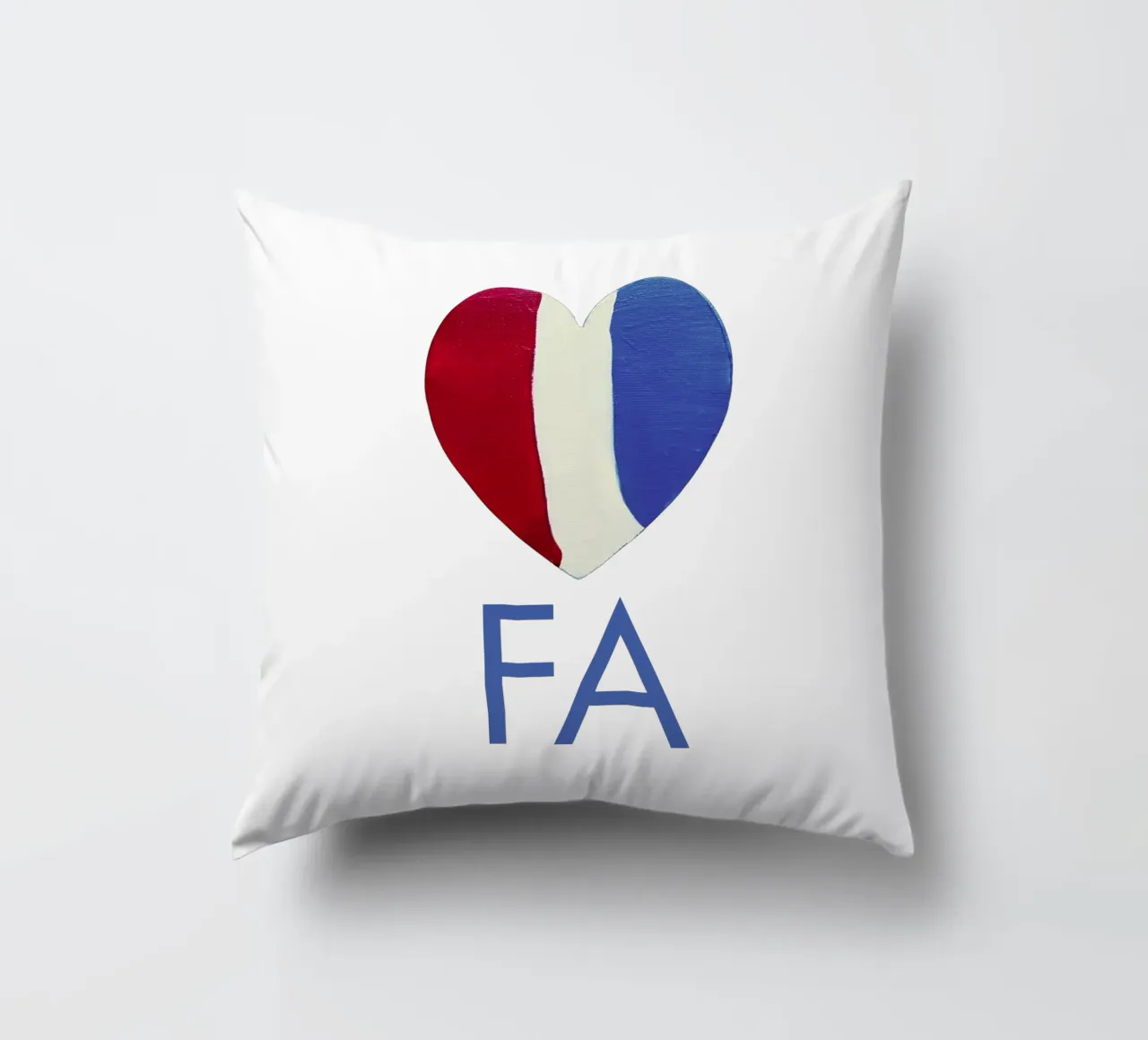 FA Cuore rosso, bianco e blu dipinto a mano cuscino da FABOArt