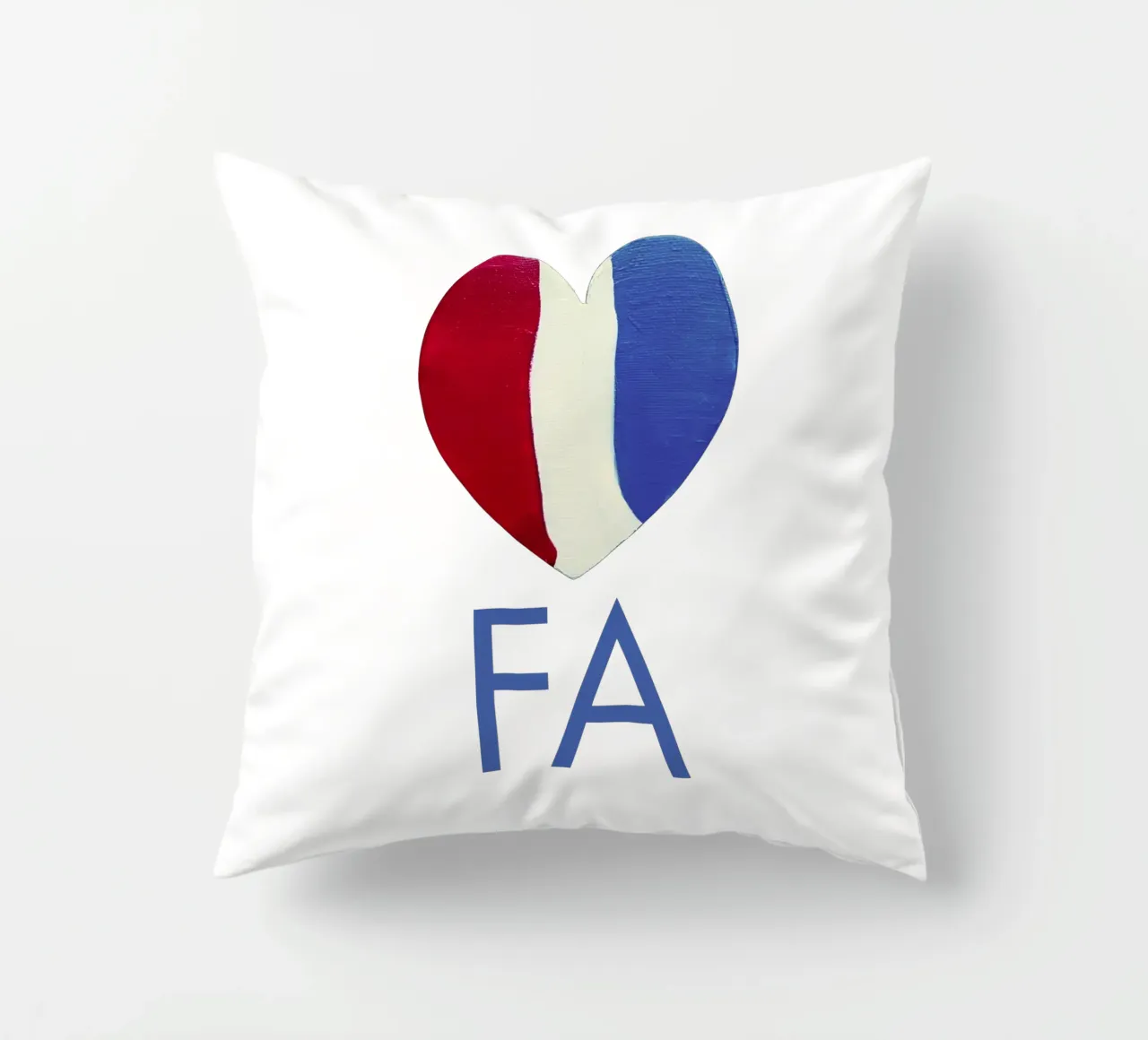 FA Cuore rosso, bianco e blu dipinto a mano cuscino da FABOArt