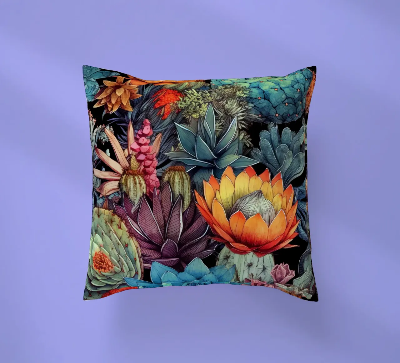 Floral succulents and cacti nature art C decorative cushion by Justyna Jaszke JBJart