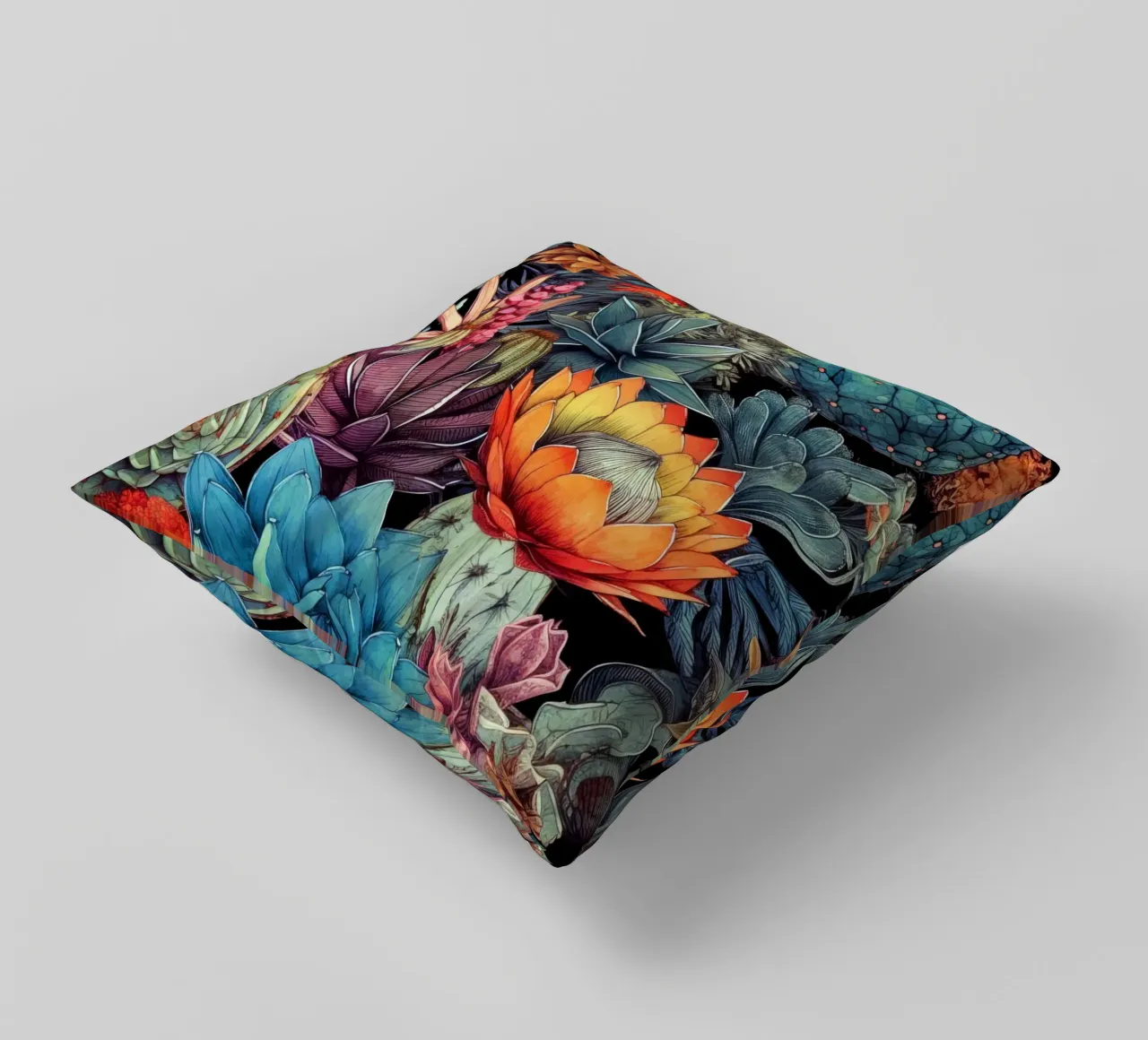 Floral succulents and cacti nature art C decorative cushion by Justyna Jaszke JBJart