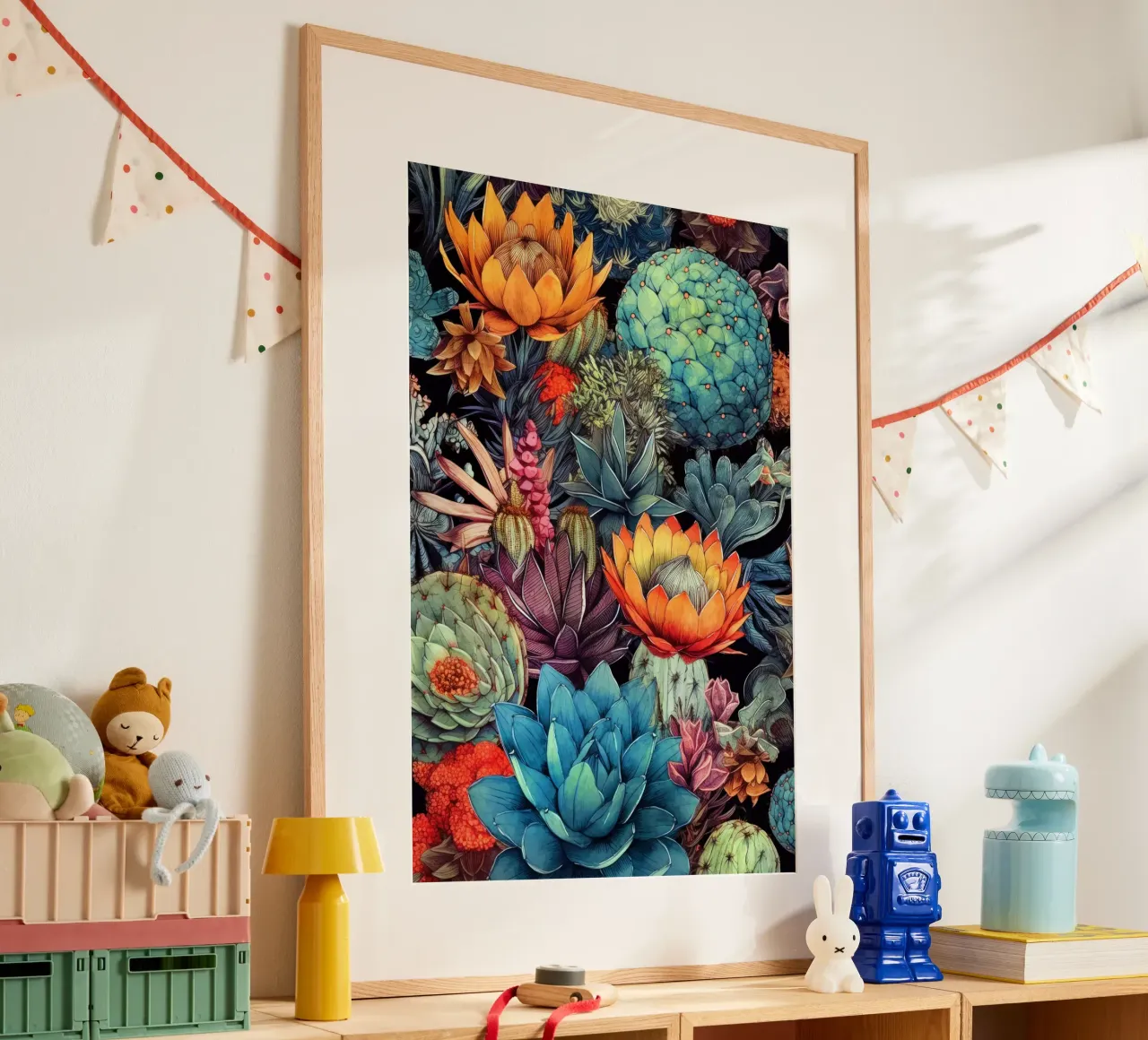 Arte della natura con piante grasse e cactus C poster con telaio in legno da Justyna Jaszke JBJart