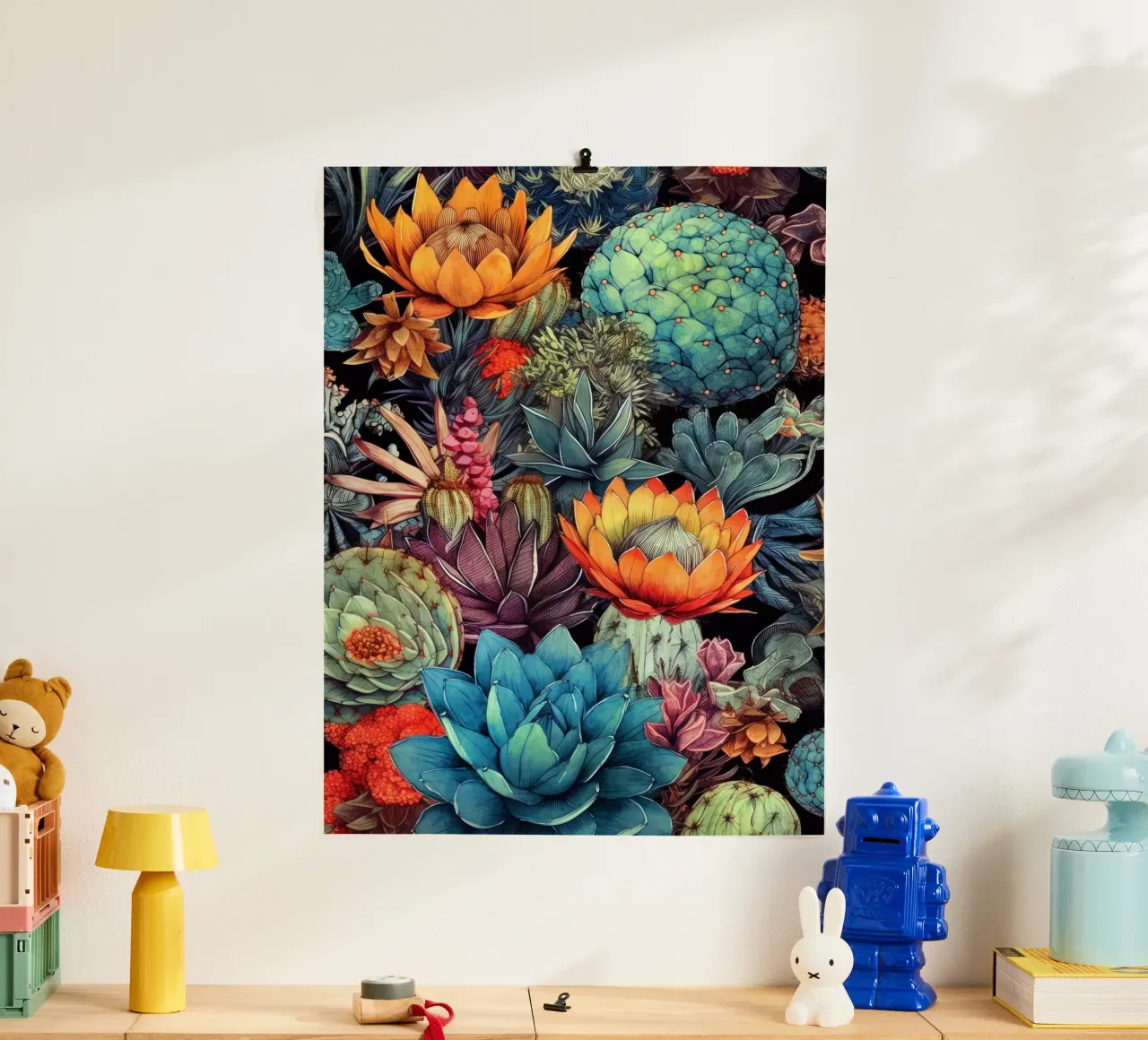 Arte della natura con piante grasse e cactus C poster con telaio in legno da Justyna Jaszke JBJart