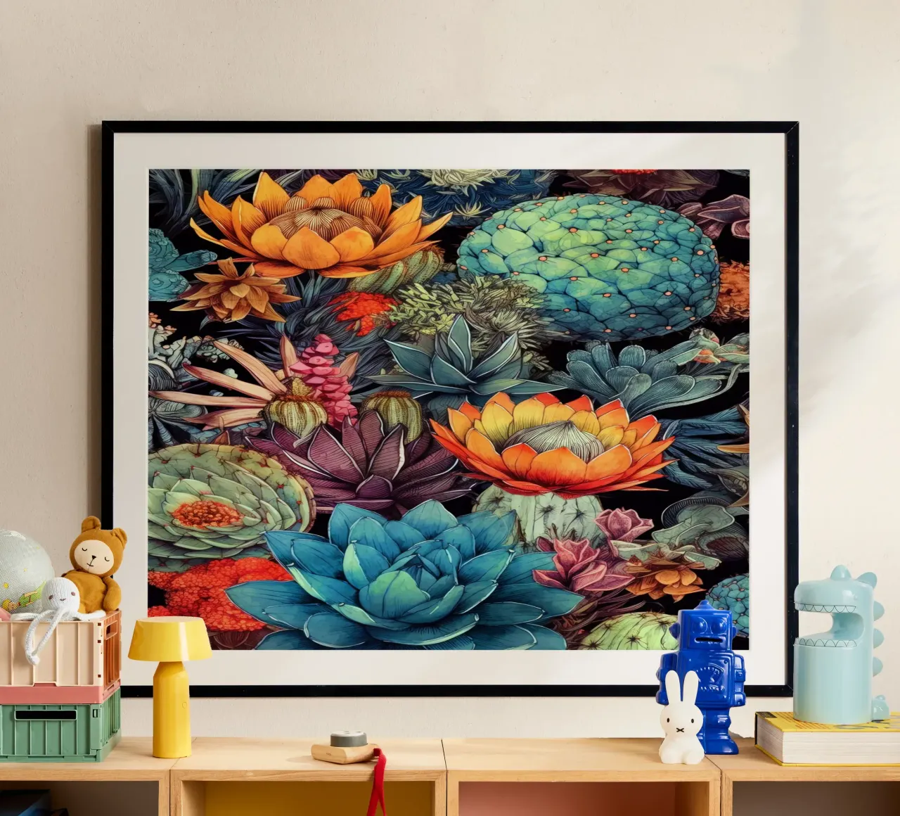 Arte della natura con piante grasse e cactus C poster con telaio in legno da Justyna Jaszke JBJart