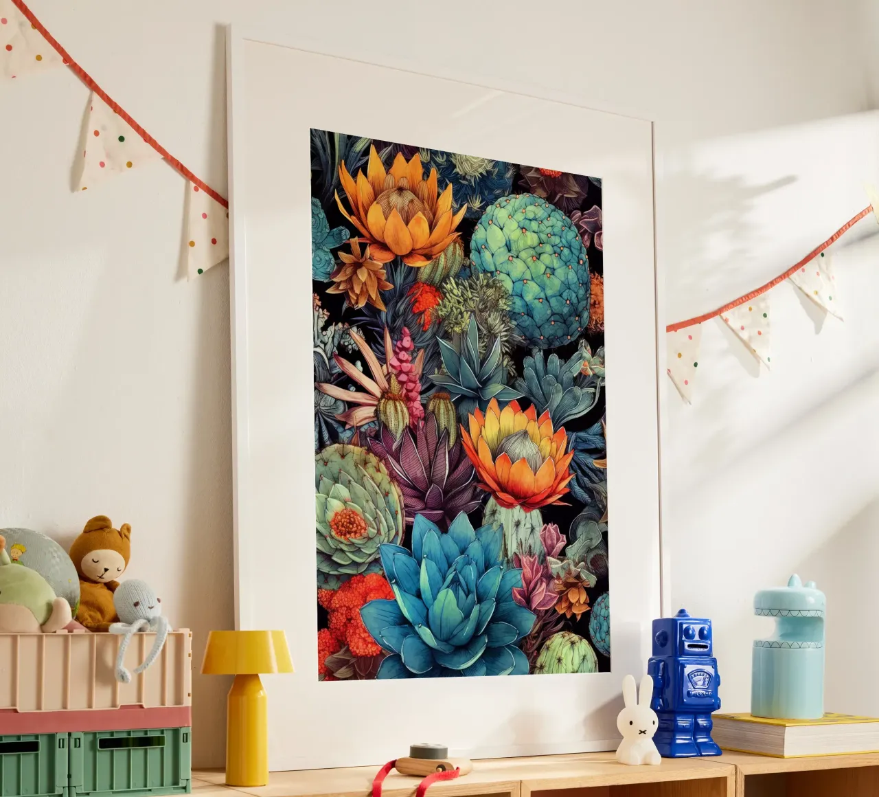 Arte della natura con piante grasse e cactus C poster con telaio in legno da Justyna Jaszke JBJart