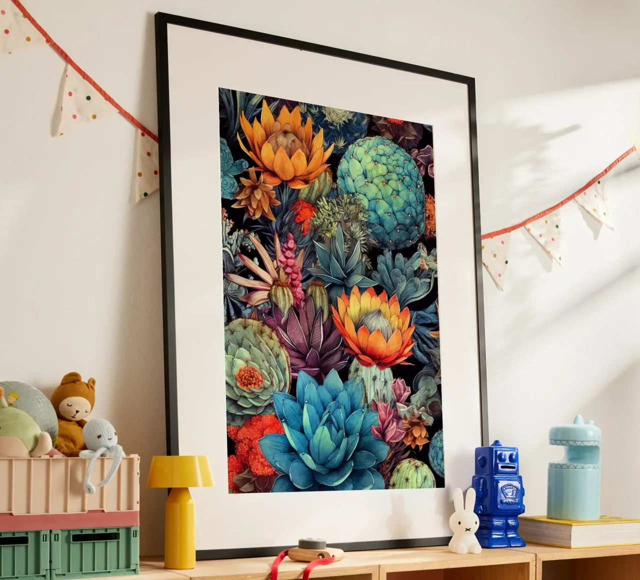 Arte della natura con piante grasse e cactus C poster con telaio in legno da Justyna Jaszke JBJart
