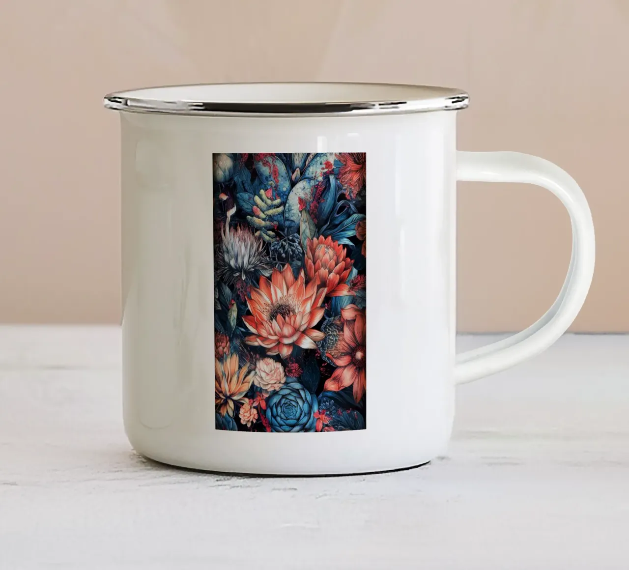 Arte della natura con piante grasse e cactus D tazza in smalto da Justyna Jaszke JBJart