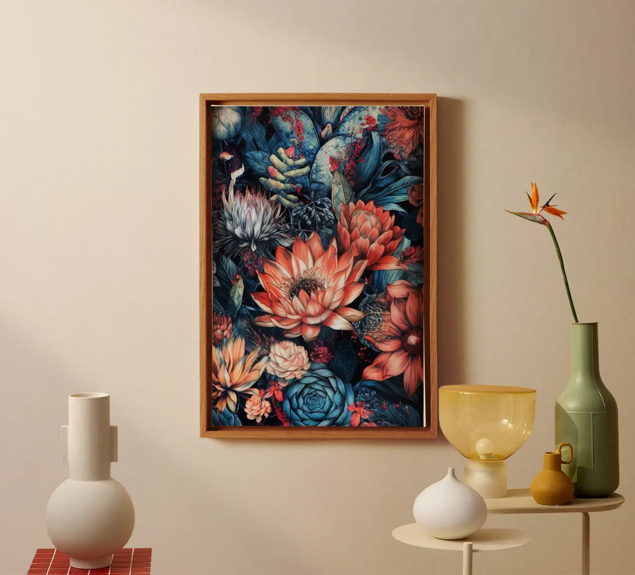 Bloemsucculenten en cactussen natuurkunst D canvas met Baklijst van Justyna Jaszke JBJart