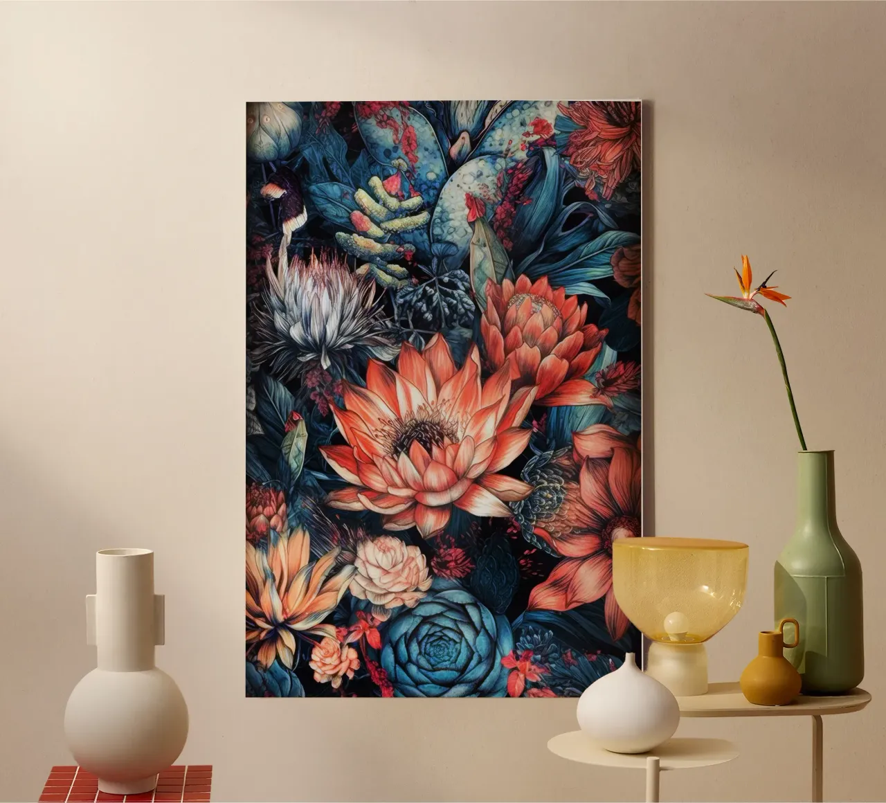 Bloemsucculenten en cactussen natuurkunst D canvas met Baklijst van Justyna Jaszke JBJart
