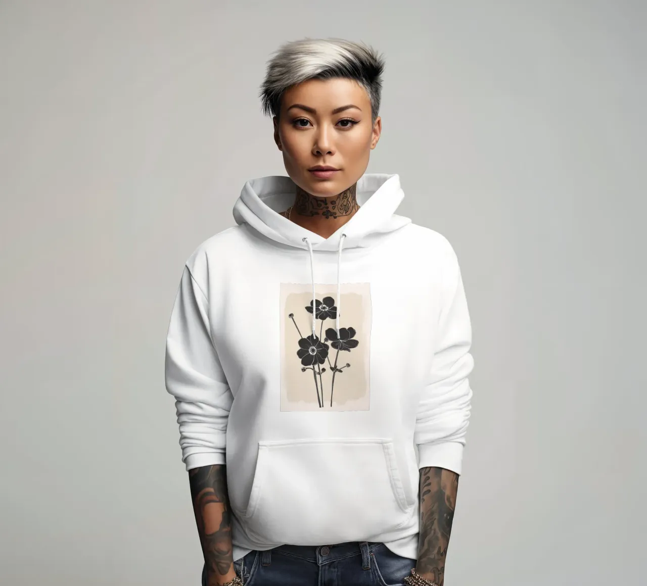 Fiori in bianco e nero felpa con cappuccio da ThingDesign