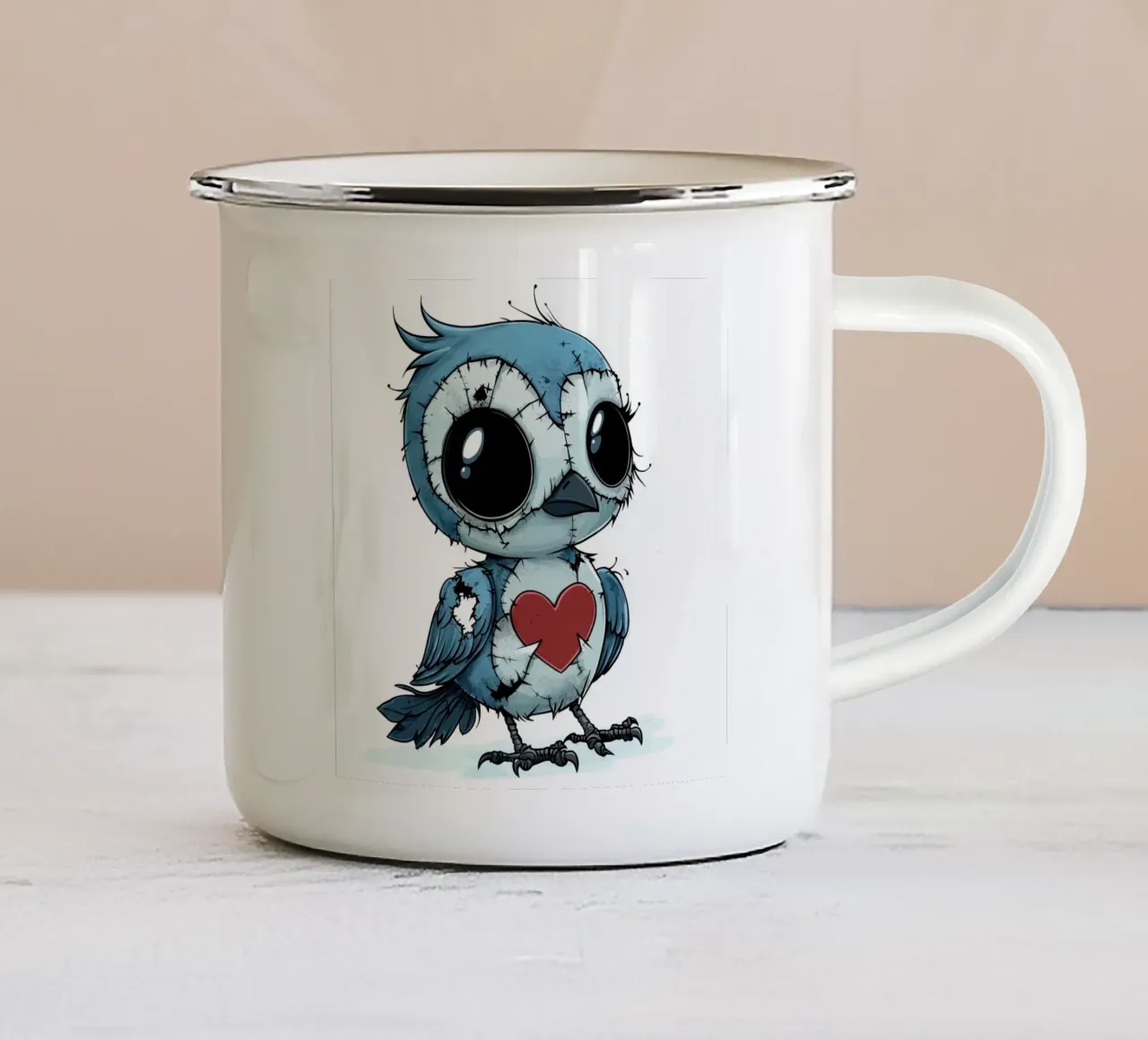 Patchwork Cartoon Baby Blue Jay tazza in smalto da Happy Littles