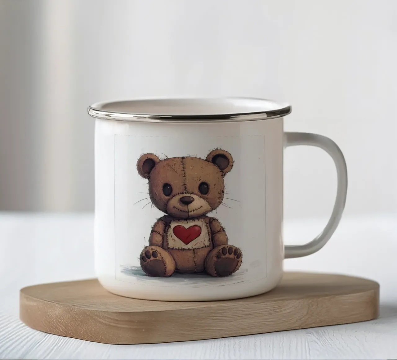 Orsetto marrone con cartone animato patchwork tazza in smalto da Happy Littles