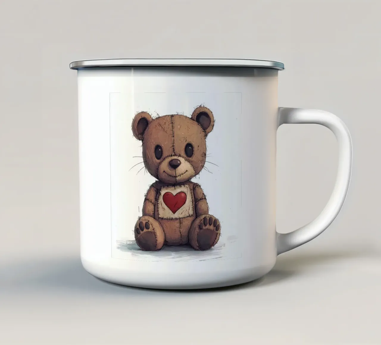 Orsetto marrone con cartone animato patchwork tazza in smalto da Happy Littles