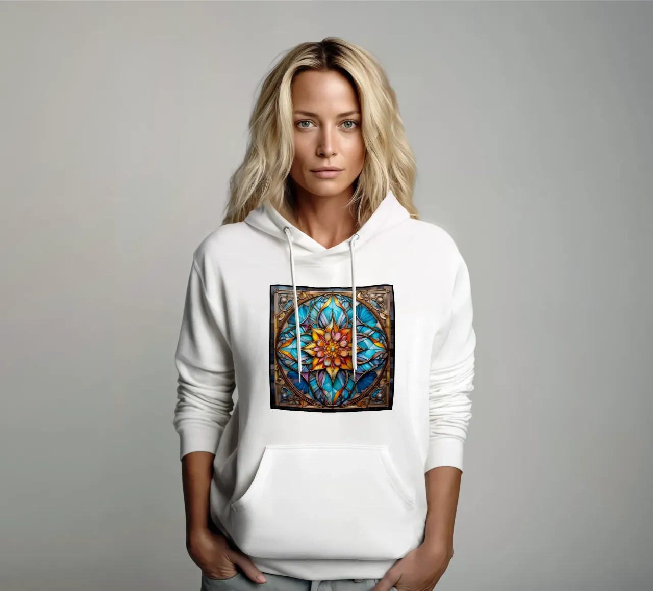 Mandala in vetro colorato felpa con cappuccio da Spiritual Touch