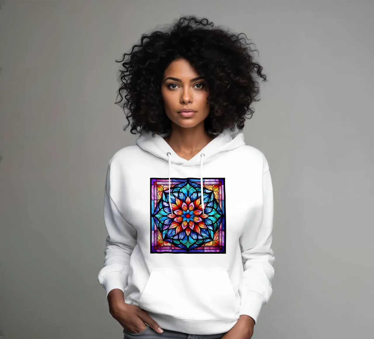 Mandala in vetro colorato felpa con cappuccio da Spiritual Touch