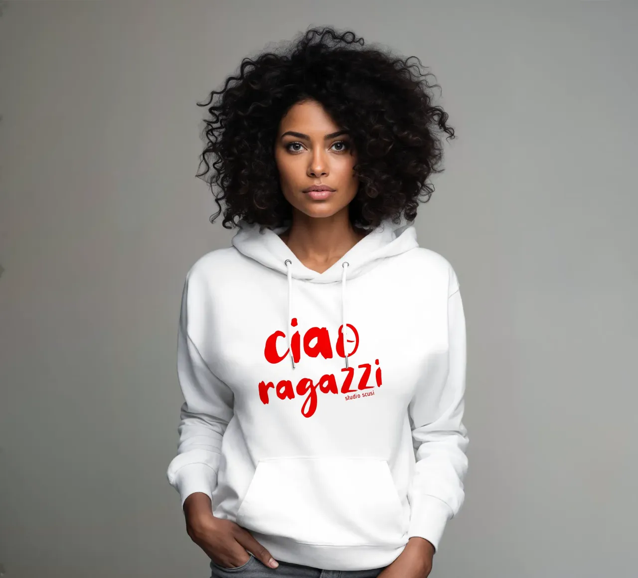 Ciao Ragazzi - rote Pinselschrift felpa con cappuccio da studio scusi