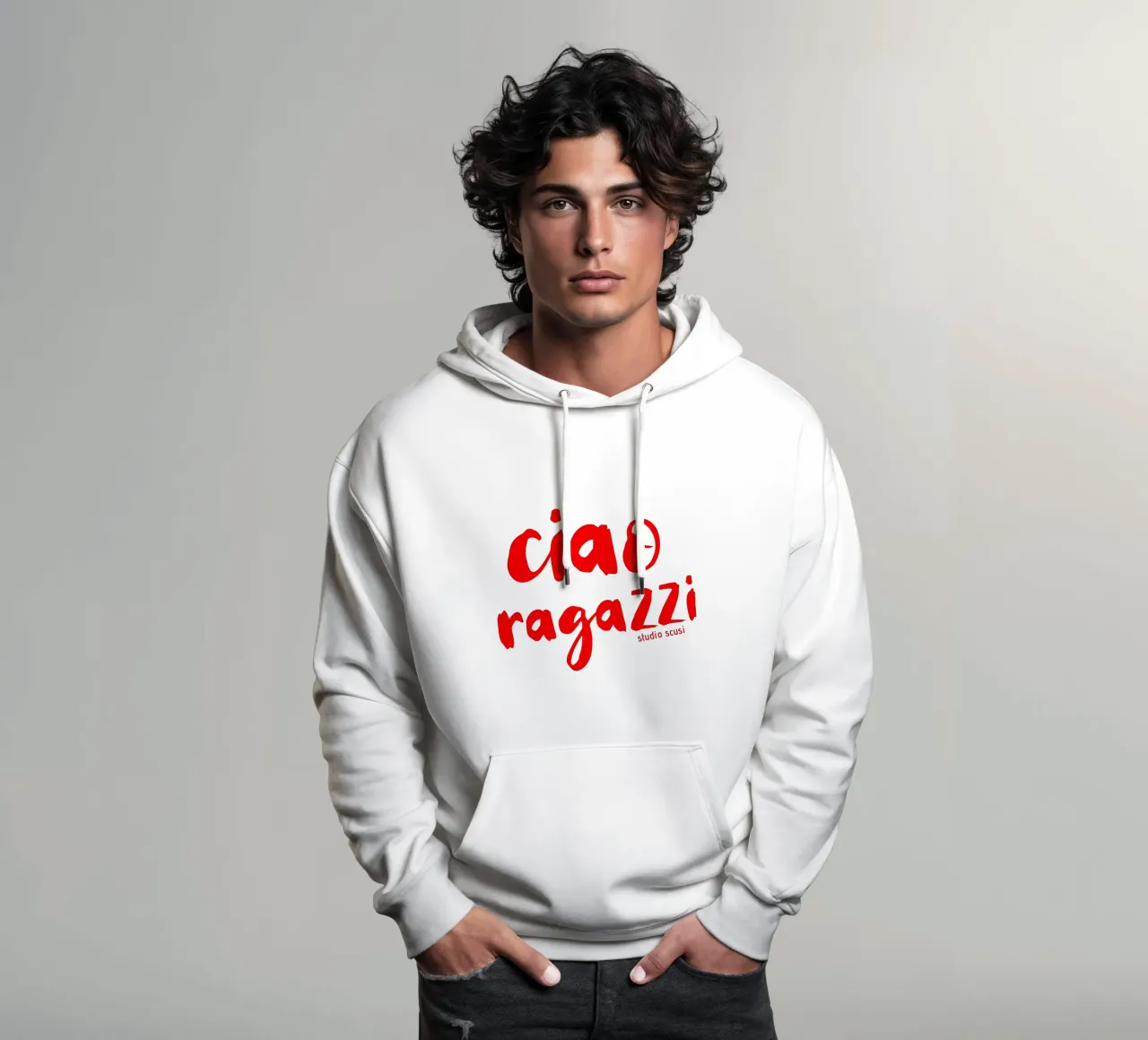 Ciao Ragazzi - rote Pinselschrift felpa con cappuccio da studio scusi