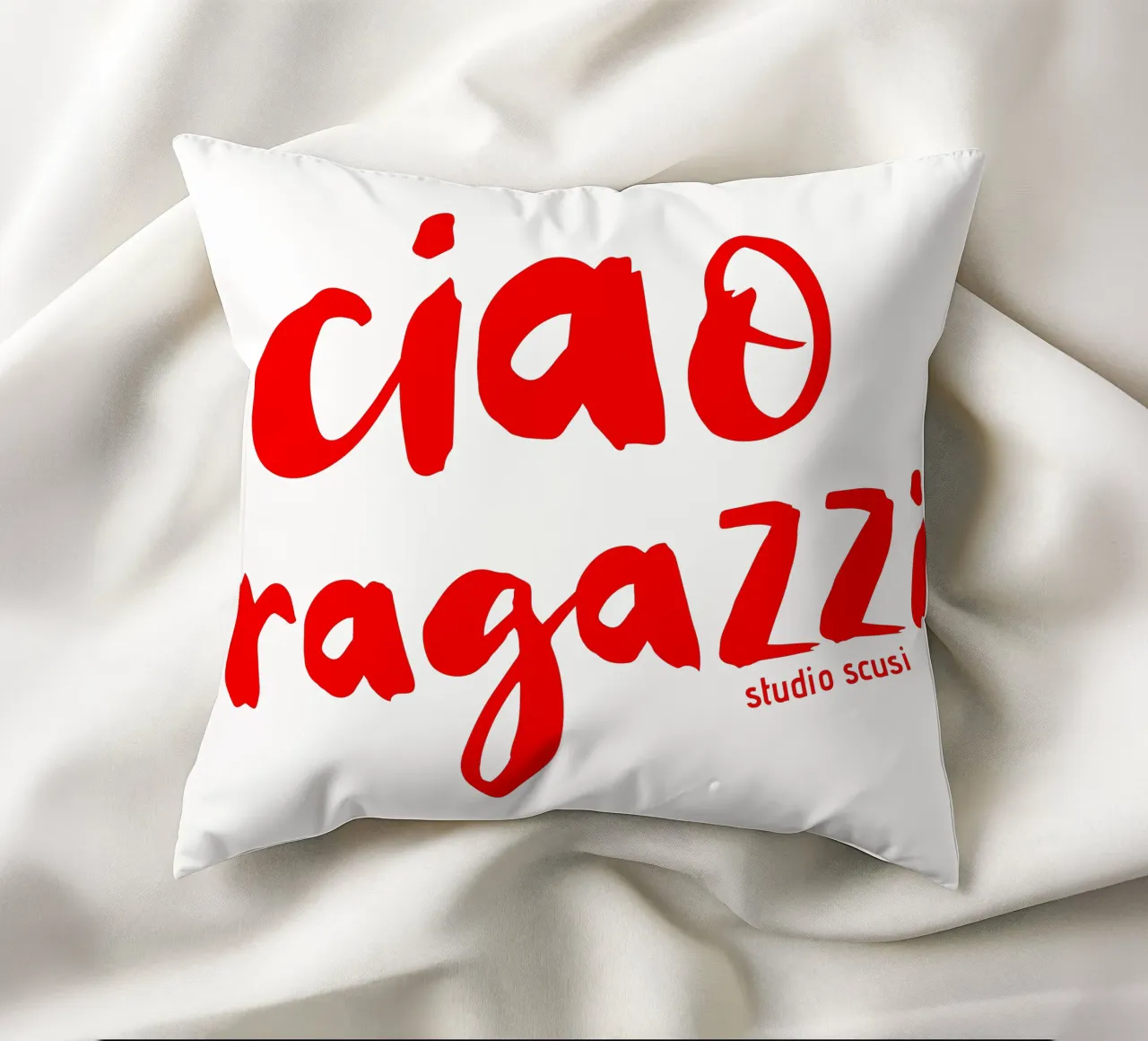 Ciao Ragazzi - rote Pinselschrift cuscino da studio scusi