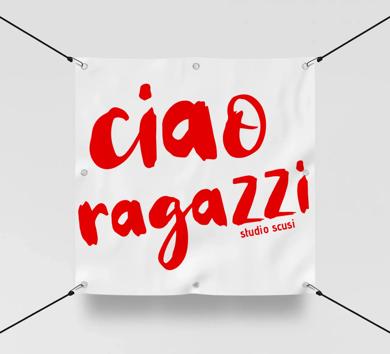 Ciao Ragazzi - rote Pinselschrift telo in pvc da studio scusi