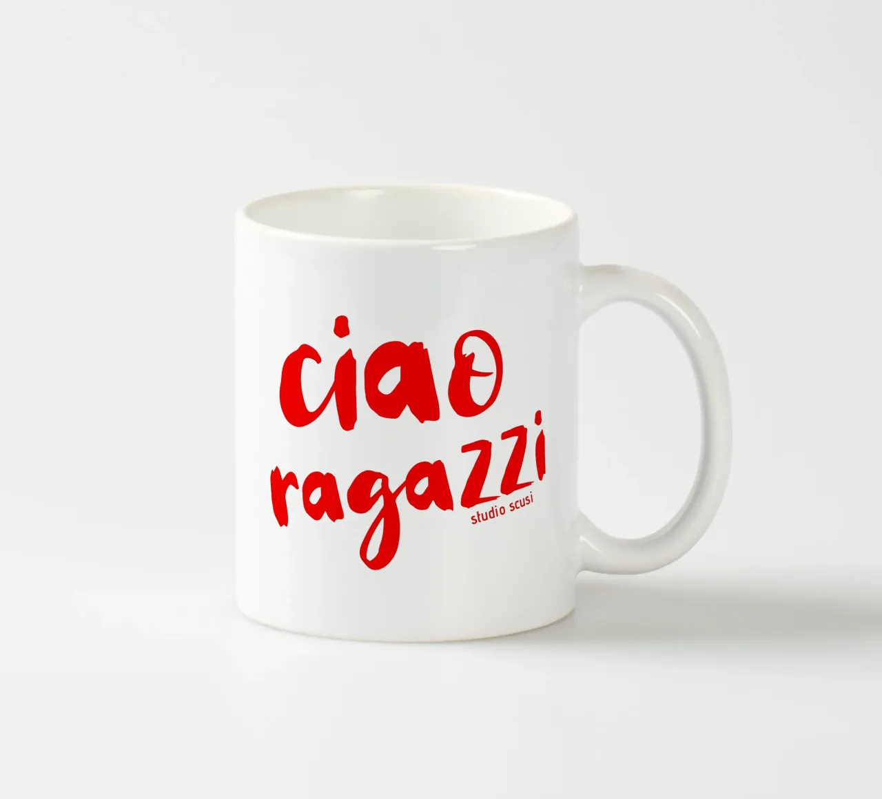 Ciao Ragazzi - rote Pinselschrift tazza in ceramica da studio scusi
