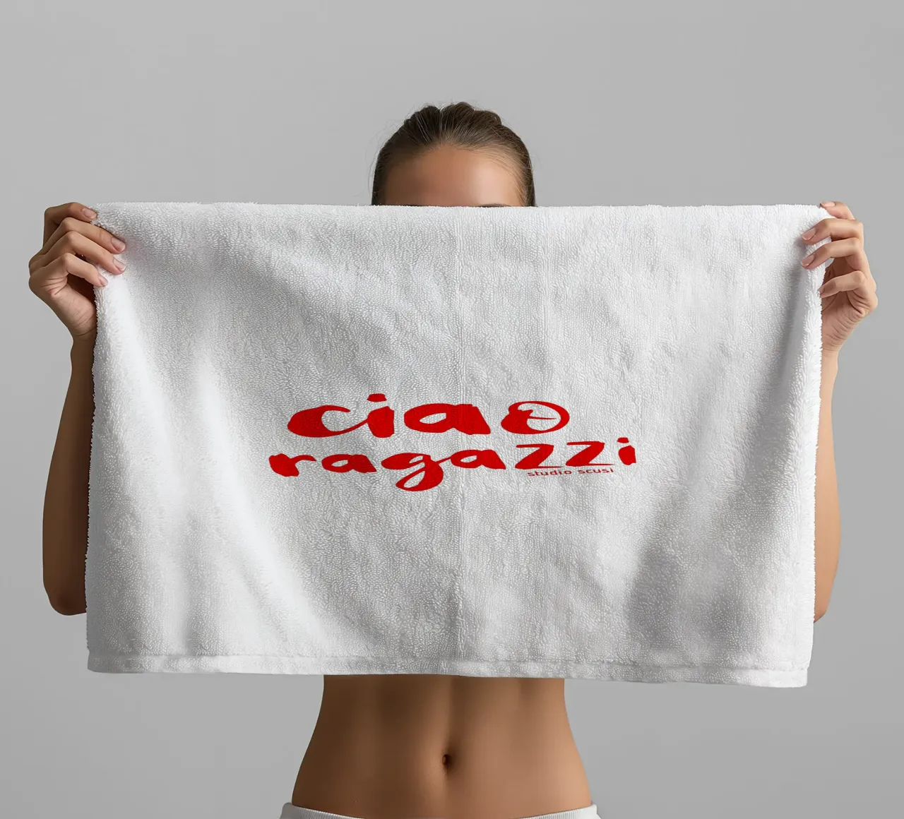 Ciao Ragazzi - rote Pinselschrift asciugamano da bagno da studio scusi