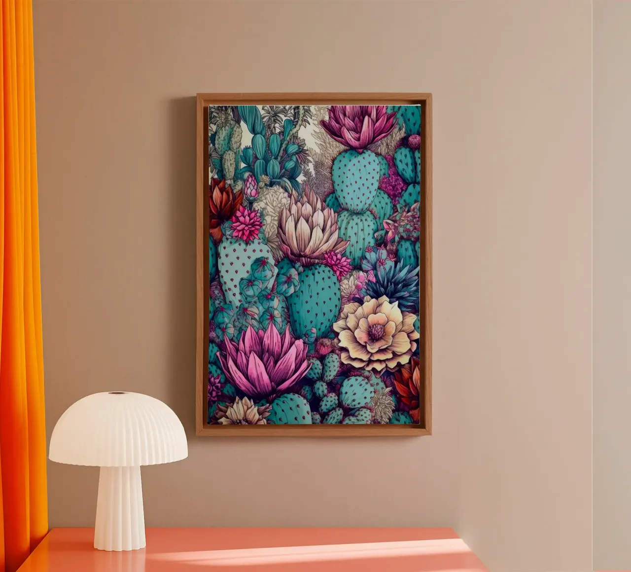 Bloemsucculenten en cactussen natuurkunst E canvas met Baklijst van Justyna Jaszke JBJart