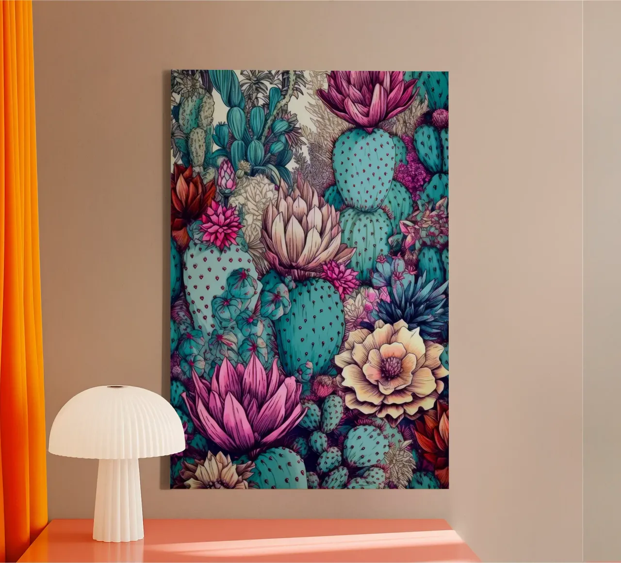 Bloemsucculenten en cactussen natuurkunst E canvas met Baklijst van Justyna Jaszke JBJart