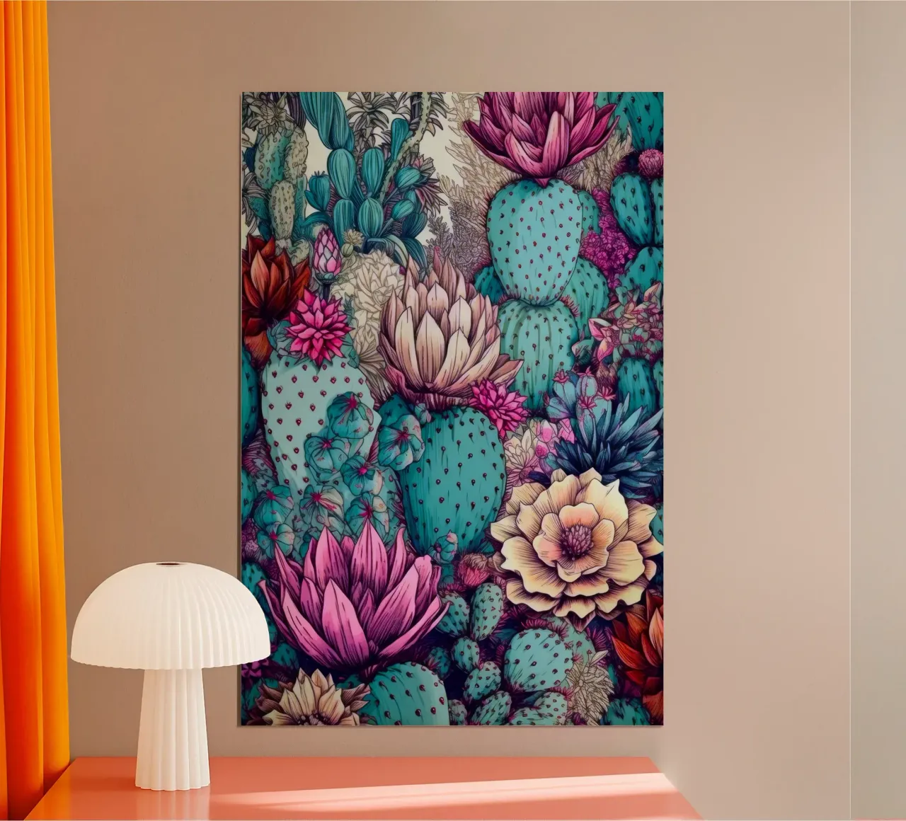 Arte della natura con piante grasse e cactus E poster con telaio in alluminio da Justyna Jaszke JBJart