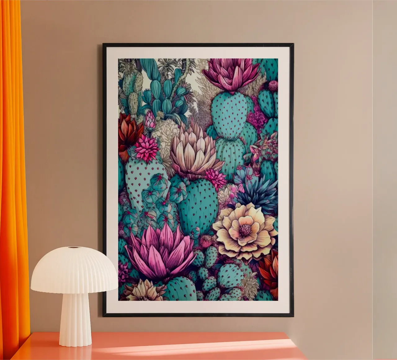 Arte della natura con piante grasse e cactus E poster con telaio in alluminio da Justyna Jaszke JBJart