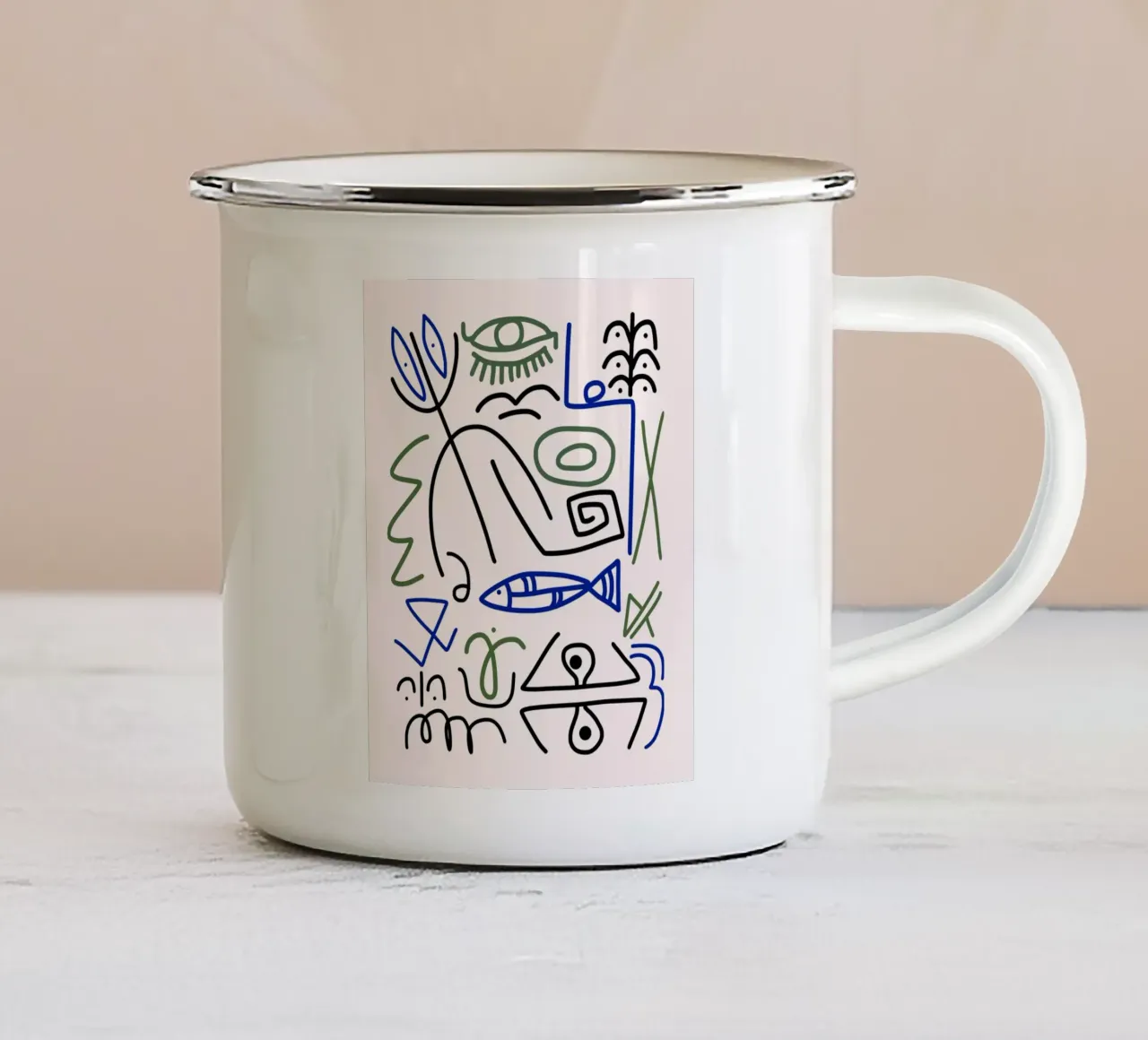 Line art massimalista 16 tazza in smalto da Little Dean