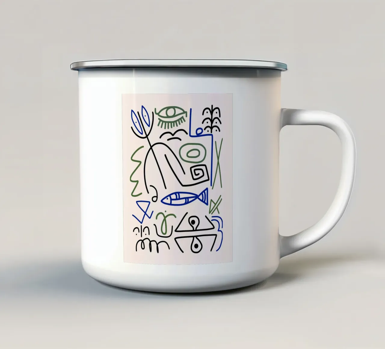 Line art massimalista 16 tazza in smalto da Little Dean