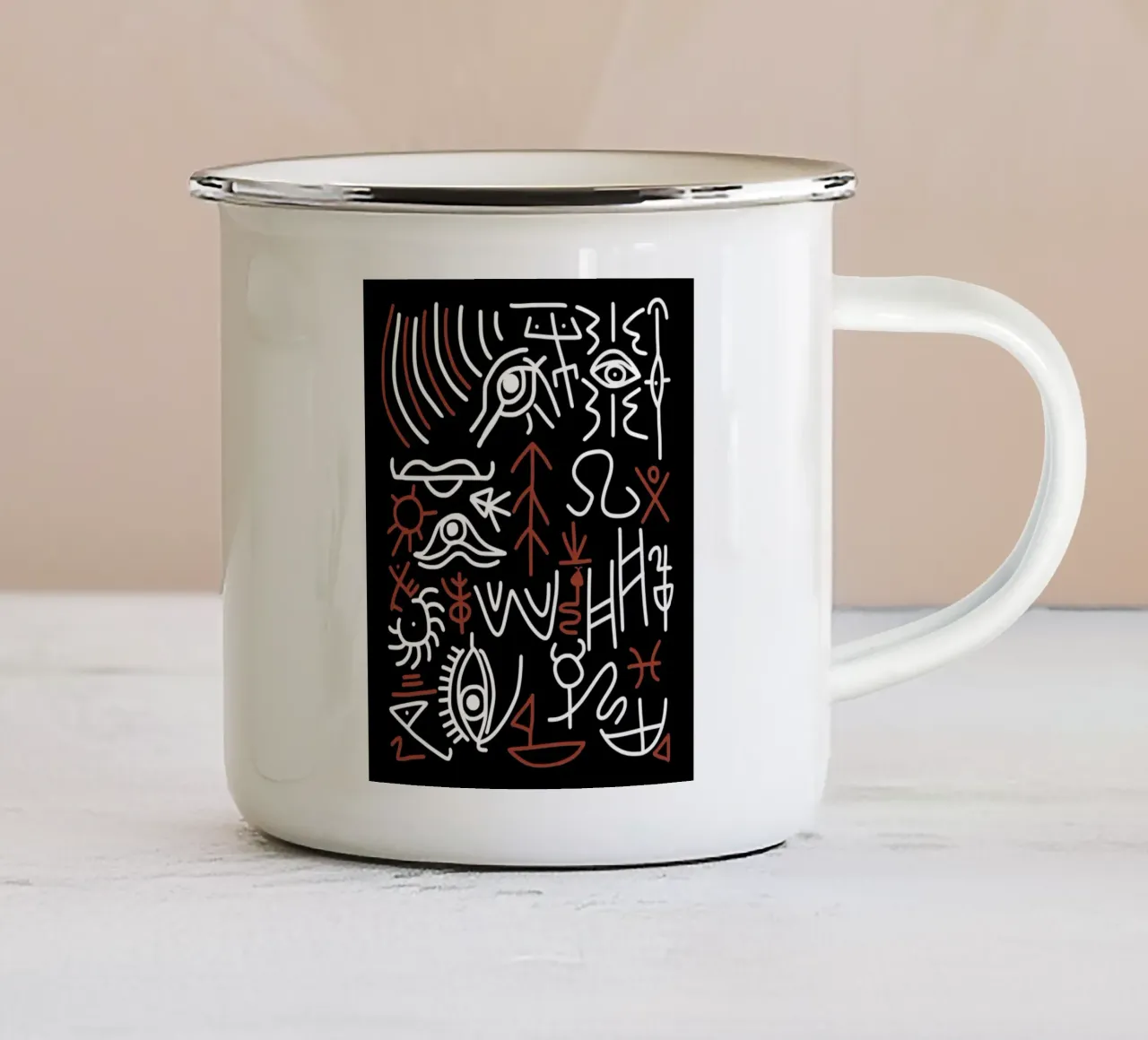 Line art massimalista 18 tazza in smalto da Little Dean