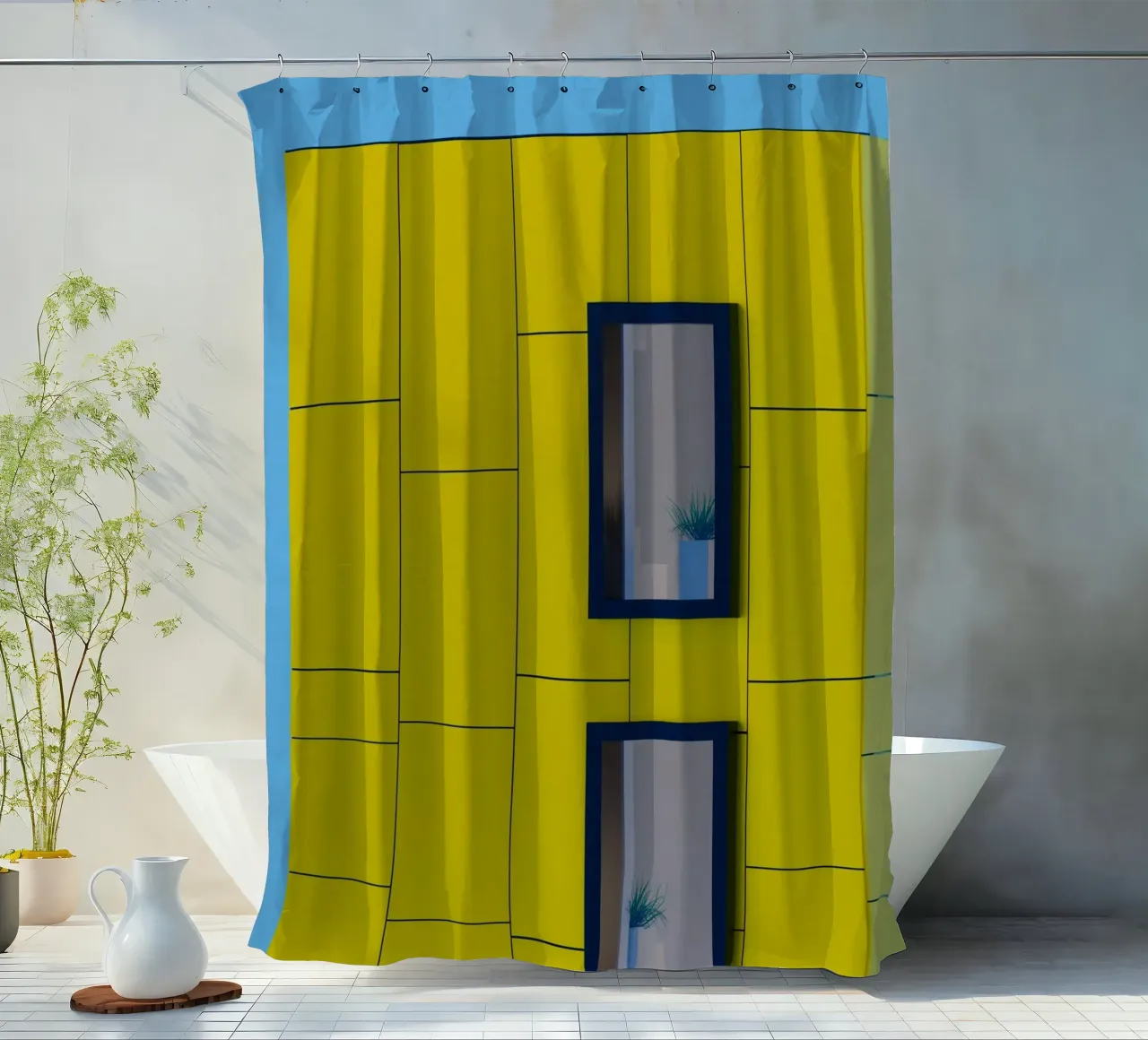 square building window tenda da doccia da feny