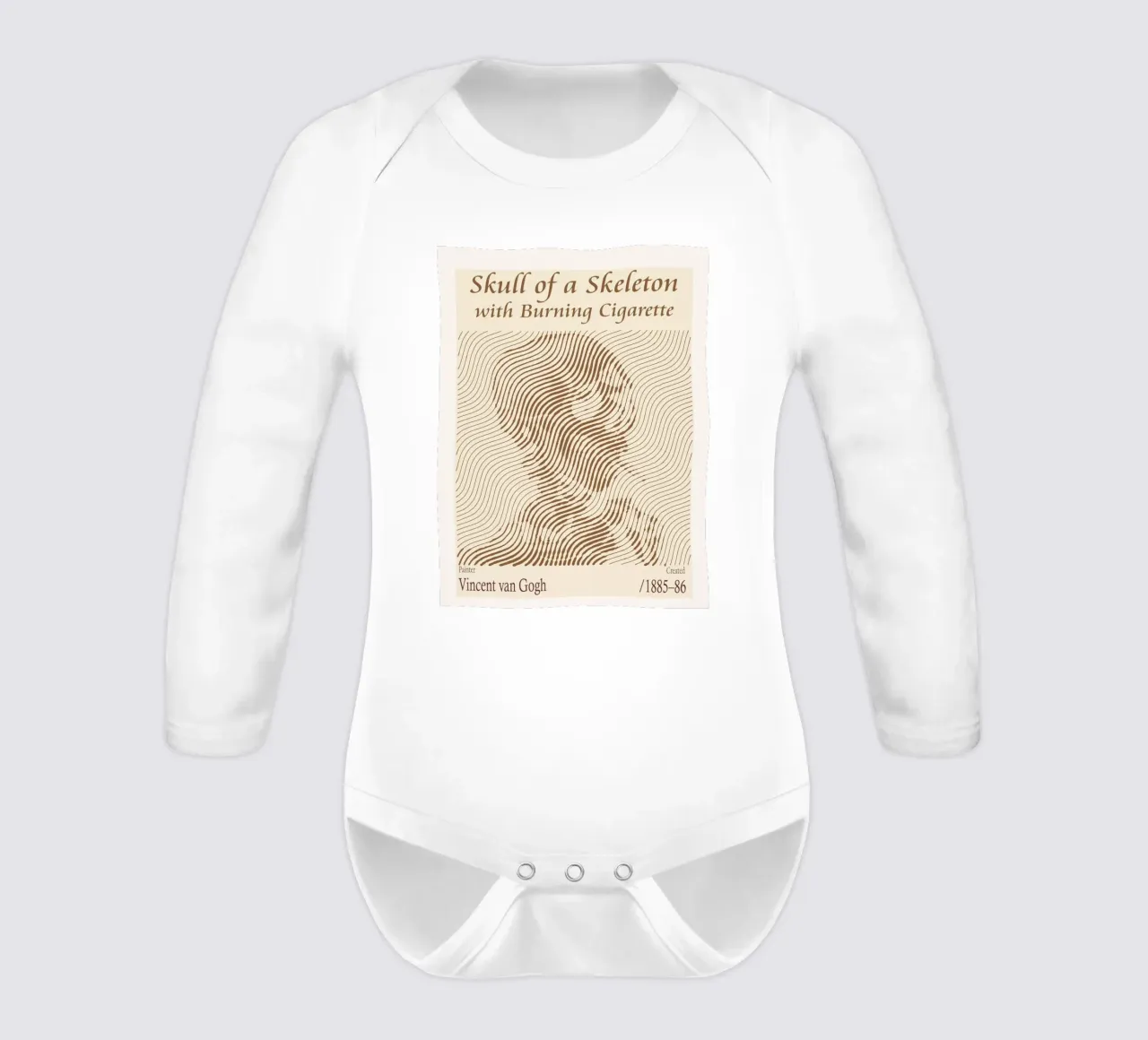 Skull of a Skeleton with Burning Cigarette Vincent van Gogh long-sleeve baby romper by Doa Project
