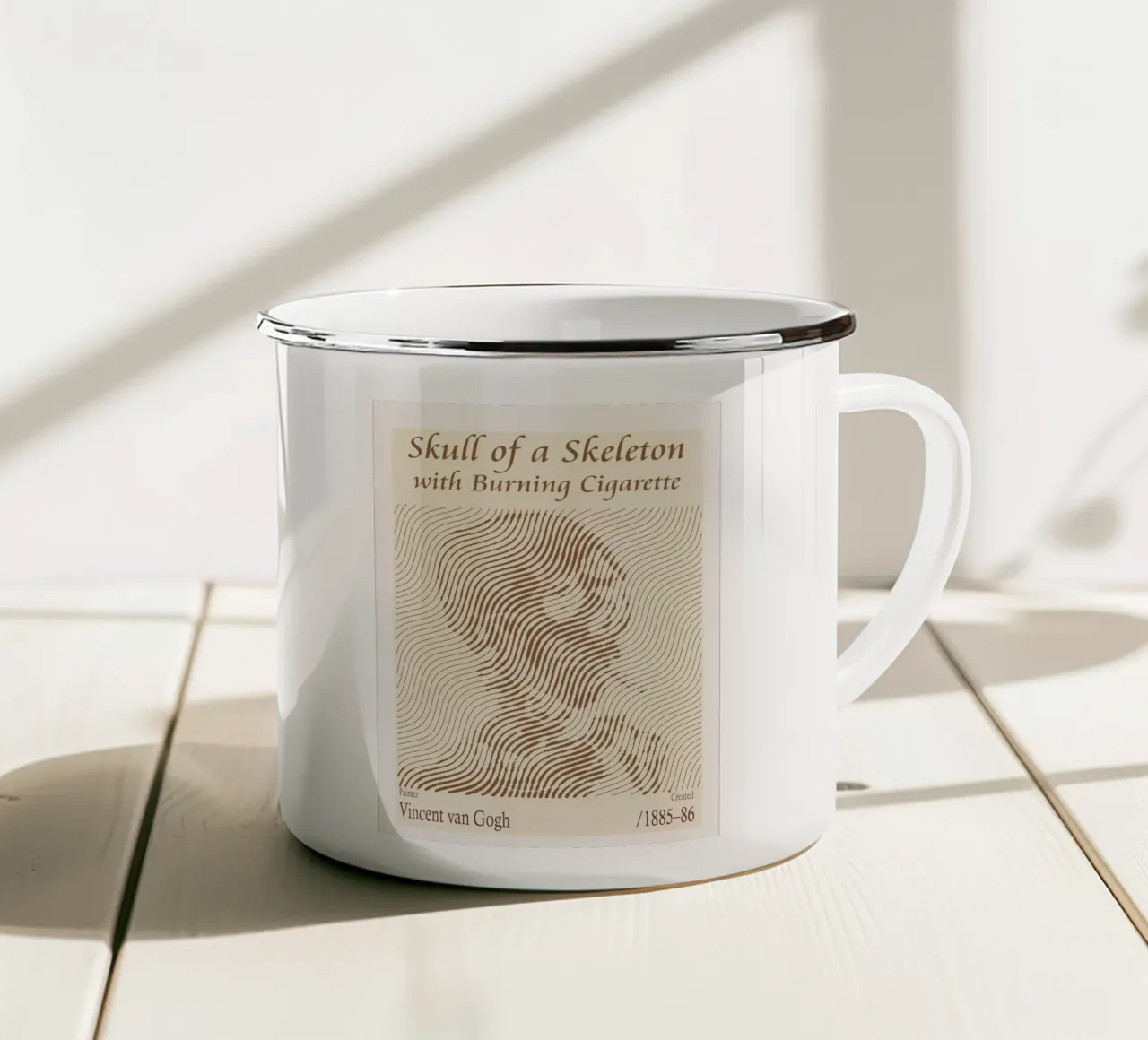 Teschio di scheletro con sigaretta accesa Vincent van Gogh tazza in smalto da Doa Project