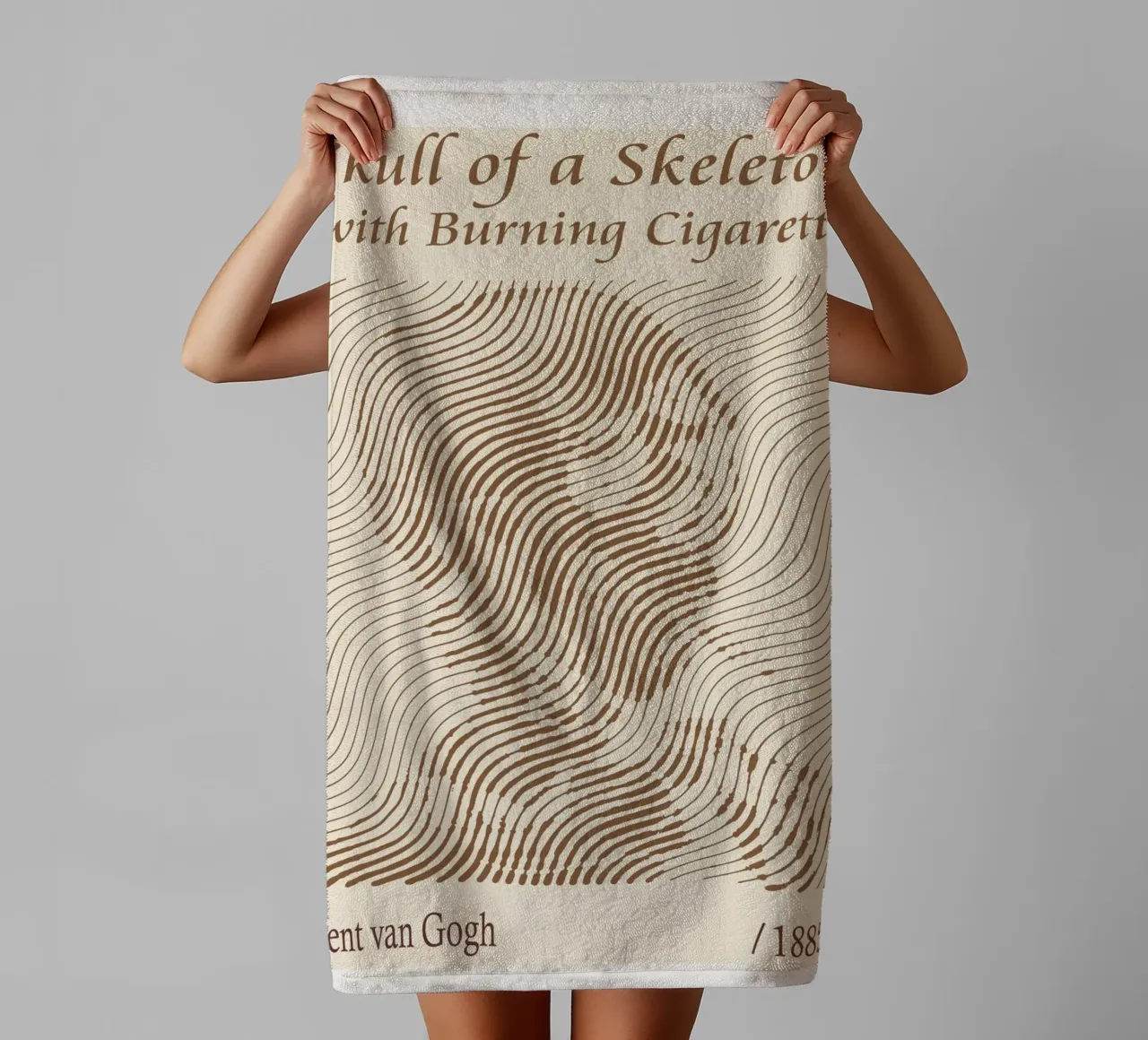 Skull of a Skeleton with Burning Cigarette Vincent van Gogh towel by Doa Project